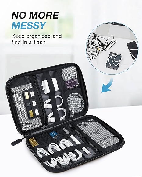 BAGSMART Electronics Travel Organizer Case, Tech Accessories Cord Storage Bag for Phone, Power Bank, SD Card, Cables, Black