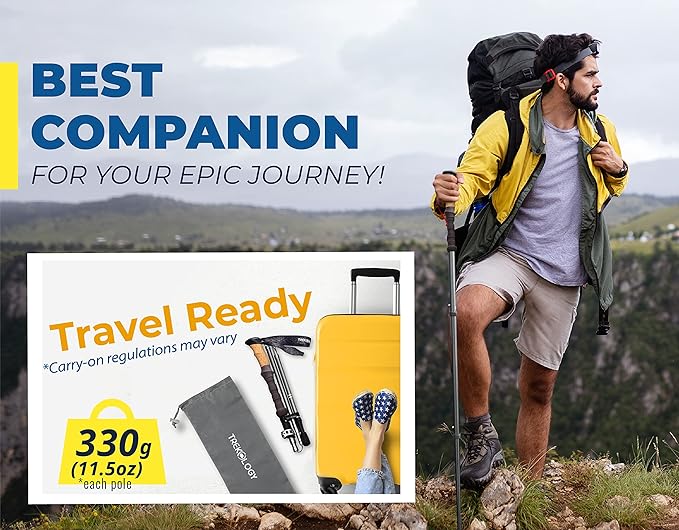 TREKOLOGY Trek-Z Cork Grip Trekking Poles – Lightweight Folding Hiking Poles, Adjustable Height, Compact Travel Design, Aircraft-Grade Aluminum Walking Sticks for Men & Women